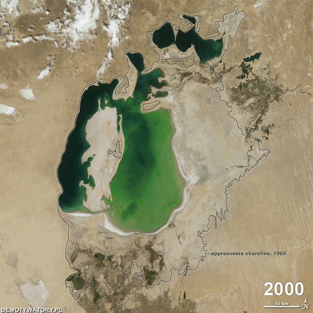 Jezioro Aralskie jest zbiornikiem wodnym położonym w Kazachstanie i Uzbekistanie. Spora część wyschła już kompletnie przez nieodpowiedzialną politykę wodną ZSRR.  –  To jedna z największych katastrof ekologicznych 