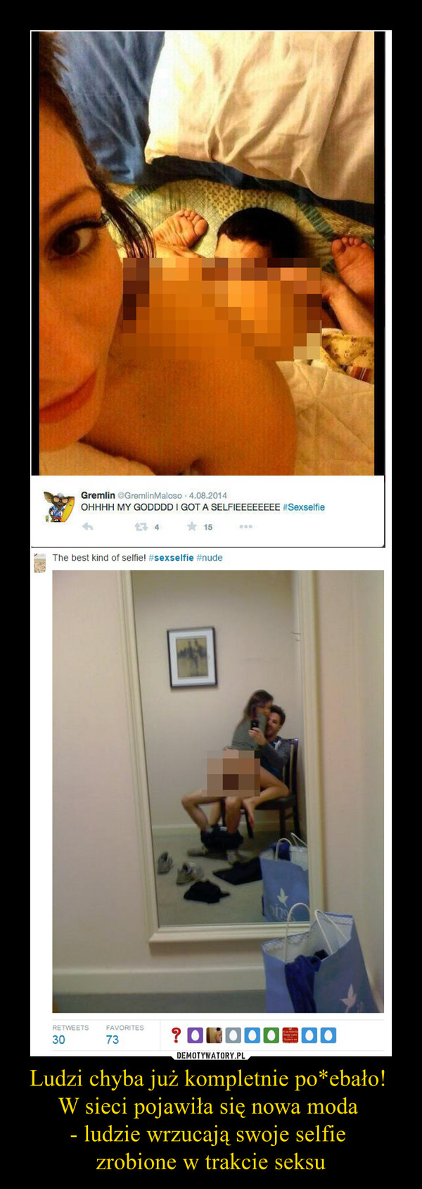 Ludzi chyba już kompletnie po*ebało! W sieci pojawiła się nowa moda - ludzie wrzucają swoje selfie zrobione w trakcie seksu –  
