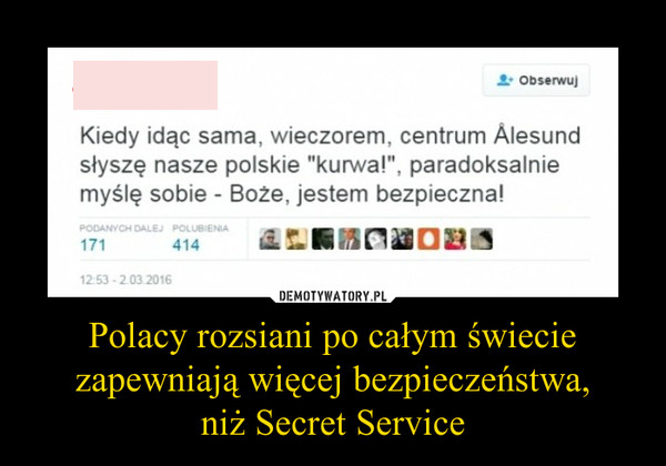 Polacy rozsiani po całym świecie zapewniają więcej bezpieczeństwa,
niż Secret Service