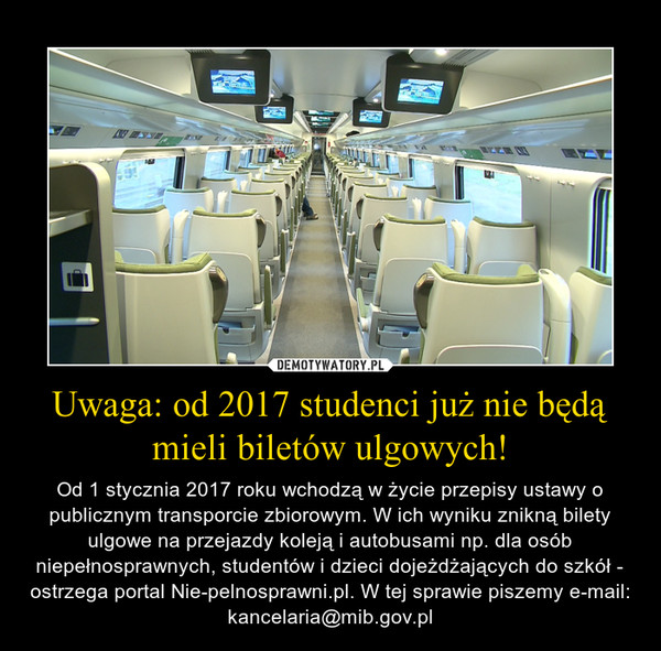 Uwaga: od 2017 studenci już nie będą mieli biletów ulgowych!