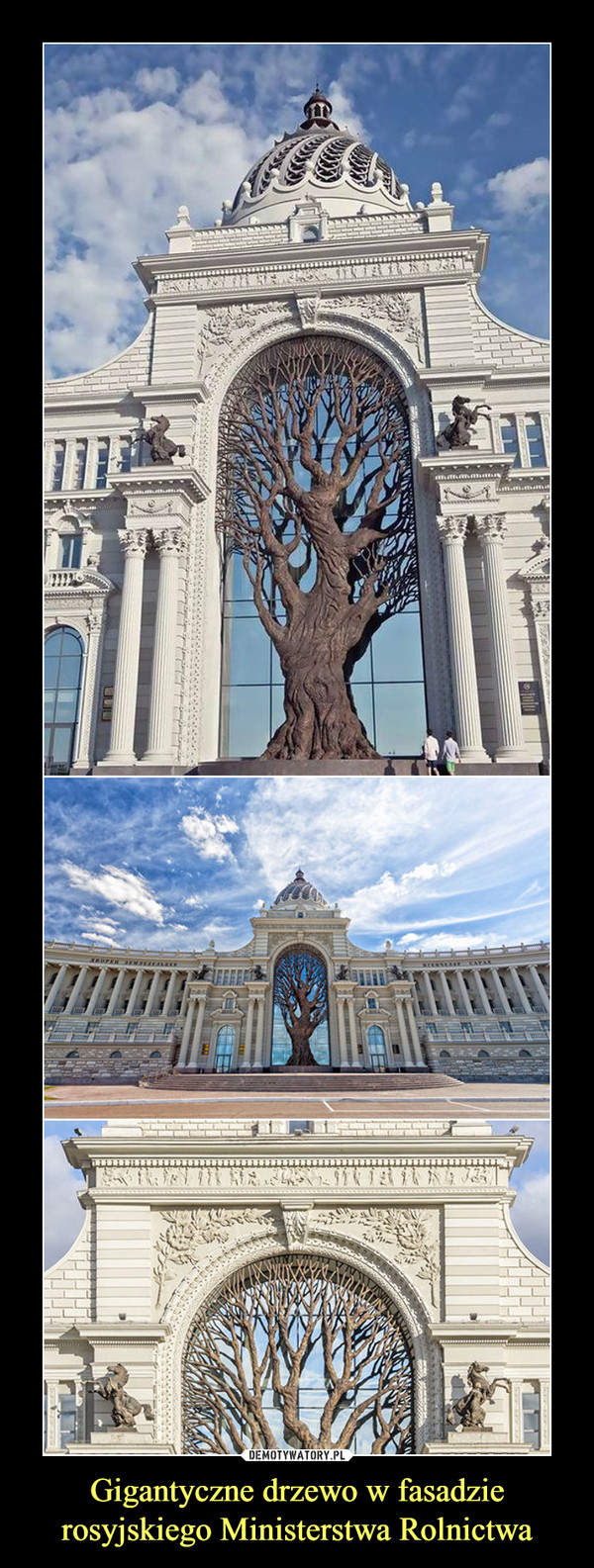 Gigantyczne drzewo w fasadzie rosyjskiego Ministerstwa Rolnictwa –  