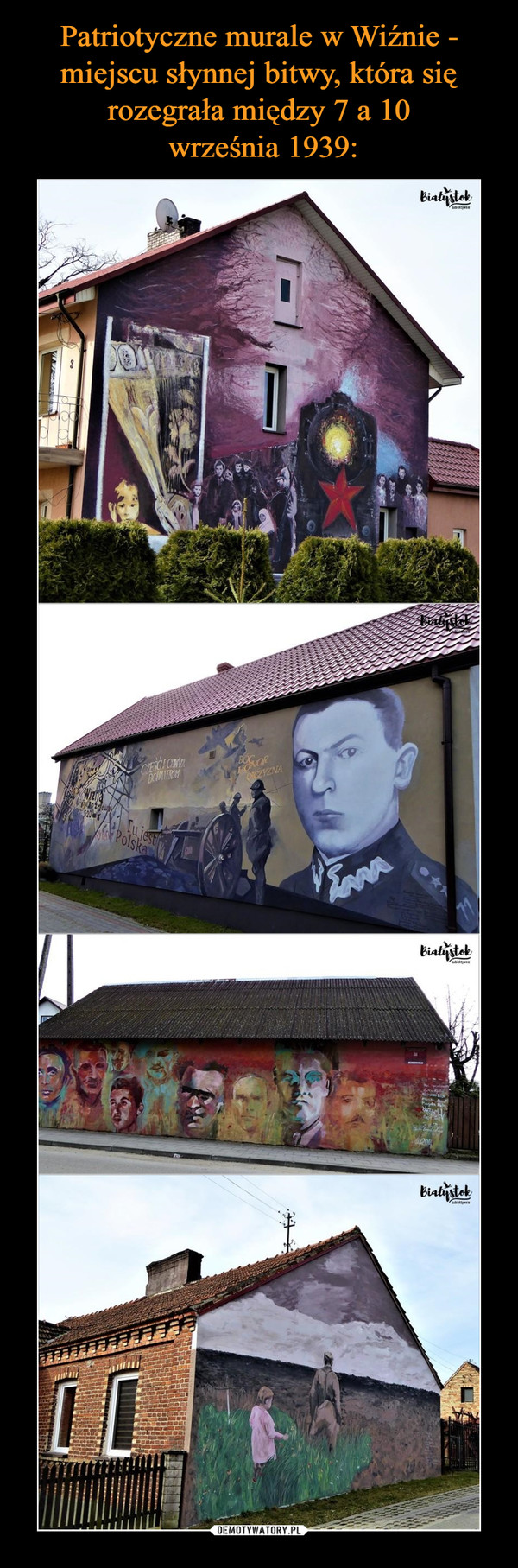 Patriotyczne murale w Wiźnie - miejscu słynnej bitwy, która się rozegrała między 7 a 10
 września 1939: