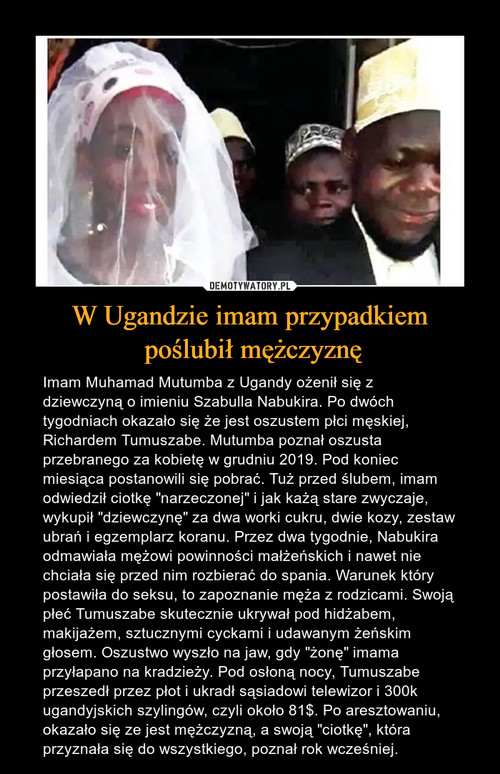 W Ugandzie imam przypadkiem
 poślubił mężczyznę