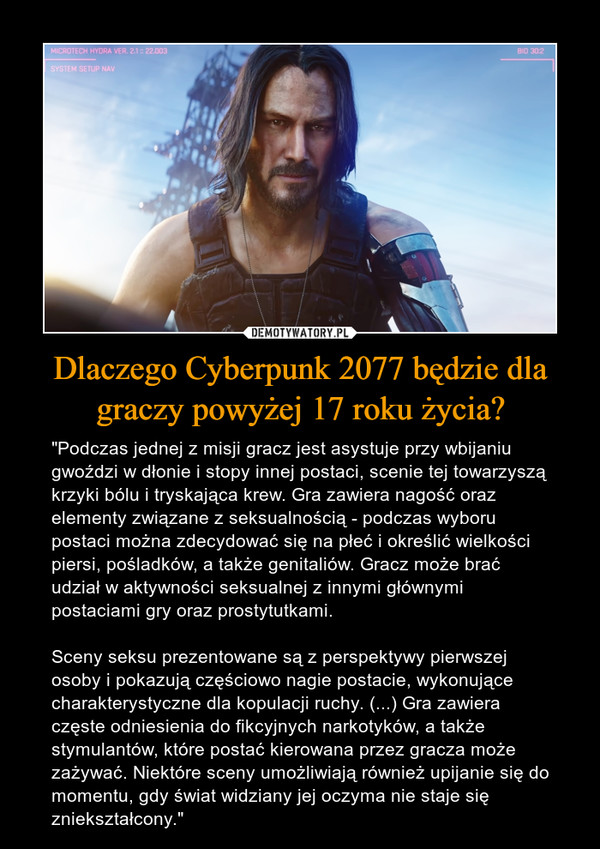 Dlaczego Cyberpunk 2077 będzie dla graczy powyżej 17 roku życia?