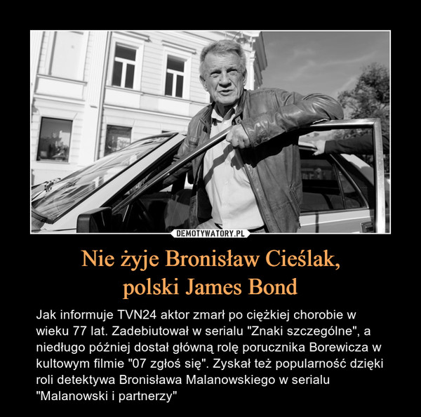 Nie żyje Bronisław Cieślak,
polski James Bond