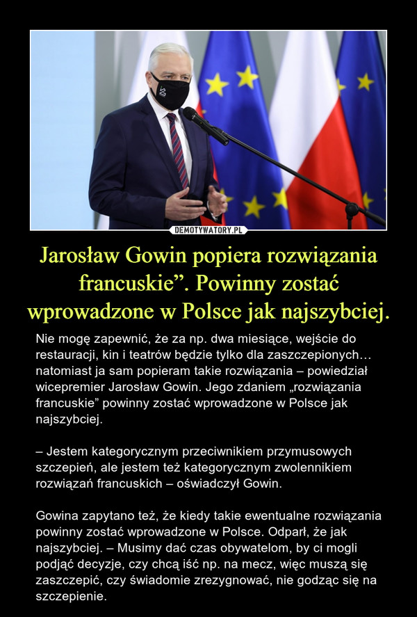 Jarosław Gowin popiera rozwiązania francuskie”. Powinny zostać wprowadzone w Polsce jak najszybciej.