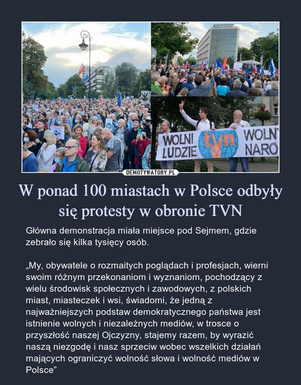W ponad 100 miastach w Polsce odbyły się protesty w obronie TVN
