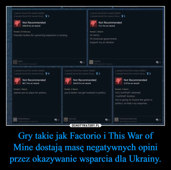 Gry takie jak Factorio i This War of Mine dostają masę negatywnych opini przez okazywanie wsparcia dla Ukrainy. –  