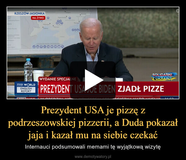 Prezydent USA je pizzę z podrzeszowskiej pizzerii, a Duda pokazał jaja i kazał mu na siebie czekać – Internauci podsumowali memami tę wyjątkową wizytę 