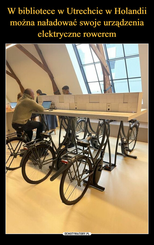 W bibliotece w Utrechcie w Holandii można naładować swoje urządzenia elektryczne rowerem