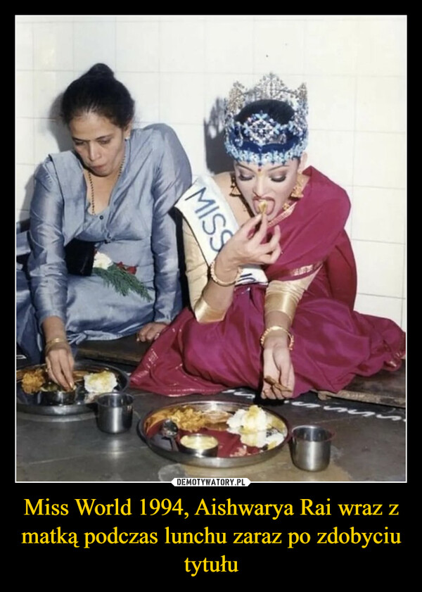 Miss World 1994, Aishwarya Rai wraz z matką podczas lunchu zaraz po zdobyciu tytułu