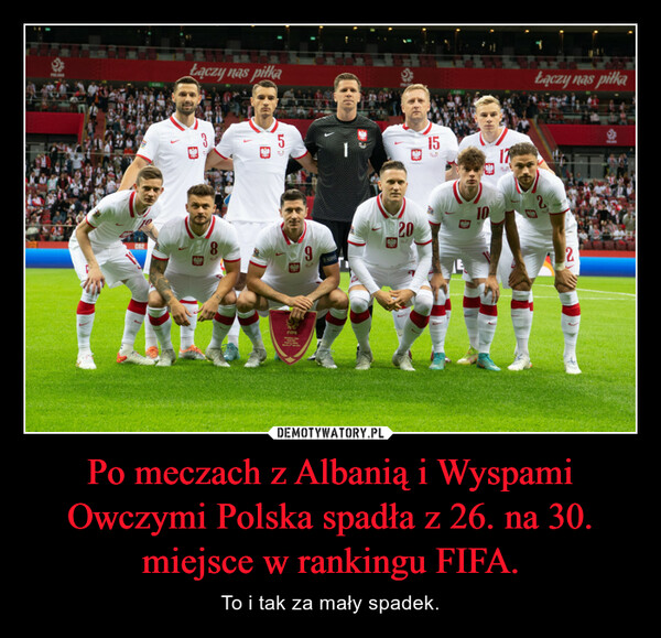 Po meczach z Albanią i Wyspami Owczymi Polska spadła z 26. na 30. miejsce w rankingu FIFA. – To i tak za mały spadek. Łączy nas piłka38275PZPN92015171Łączy nas piłka2
