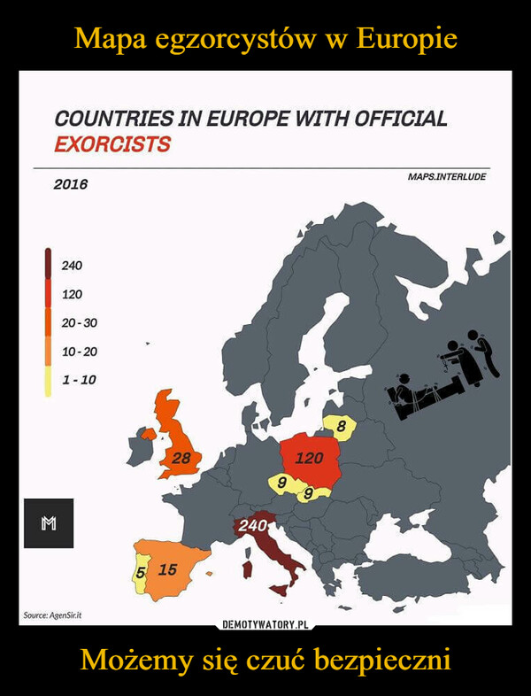 Mapa egzorcystów w Europie Możemy się czuć bezpieczni